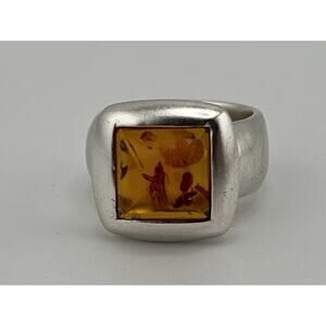 Espo Sig 925 Sterling Silver Natural Amber Ring Size 6